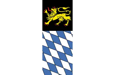 Fahne der Stadt Simmern Löwe in gelb mit Raute blau weiß in Hochformat